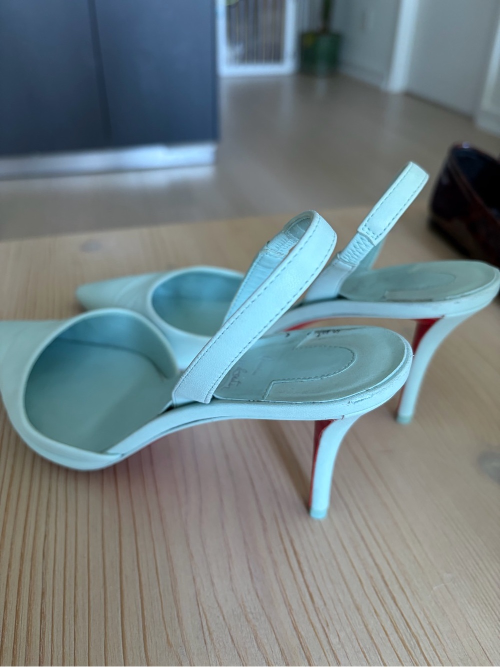 Christian Louboutin Pale Mint Leather Slingback Pumps - Picture 6 of 8